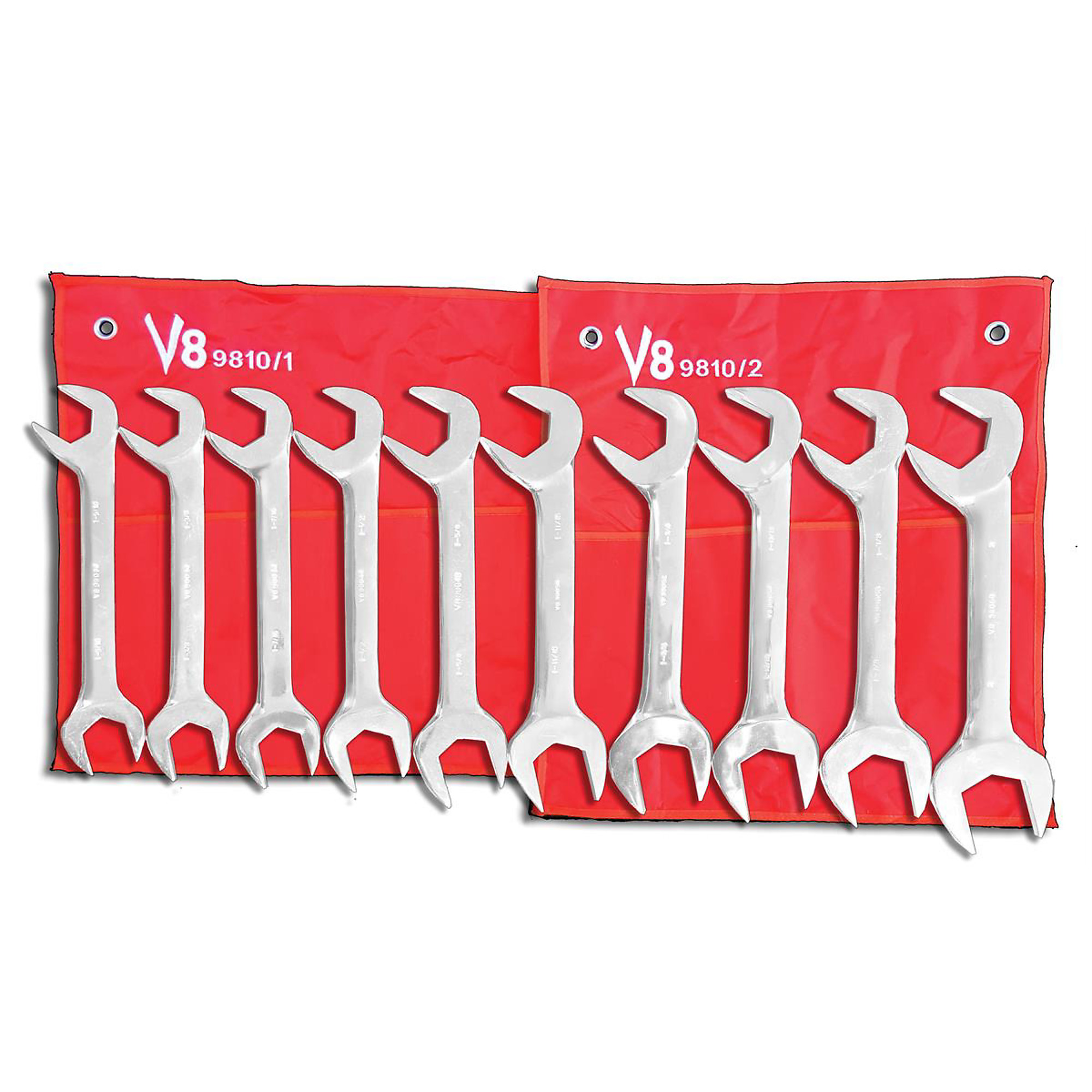 V-8 Tools Jumbo Angle Wrench Set — 10-Pc., 1 5/16in. to 2in., Full Polish, Canvas Pouch, Model# V8T9810